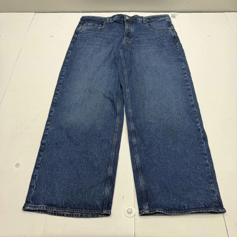 Old Navy The Slouchy Wide Leg Jeans Womens 16 Blue Medium Wash High Rise Denim